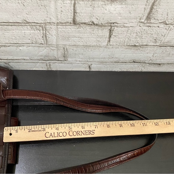 Vintage BRIGHTON Mahogany Brown Leather Woven Double Handle Strap Shoulder Bag - Picture 10 of 16